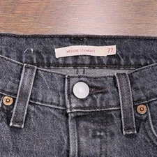 Levis Wedgie Straight Premium Jeans Womens 27 Black High Rise Button Fly 27x26