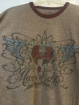 Marc Ecko Graphic Tattoo Rose Dagger Wings Shirt Mens XL  /Y2K 90s
