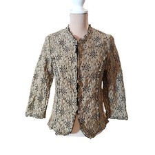 Chicos Eyelet Ruffle Bronze Jacket 3/4 Sleeve Size 1 Small Formal Womans