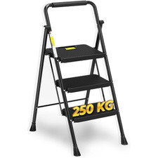 Scala Scaletta Sgabello Pieghevole in Acciaio Verniciato Nero 3 Gradini HYTAMA