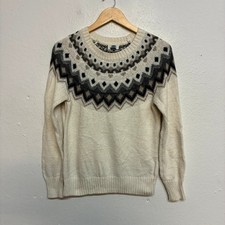Vintage Fair Isle Jumper Womens M Cream Icelandic Nordic Pattern Knit