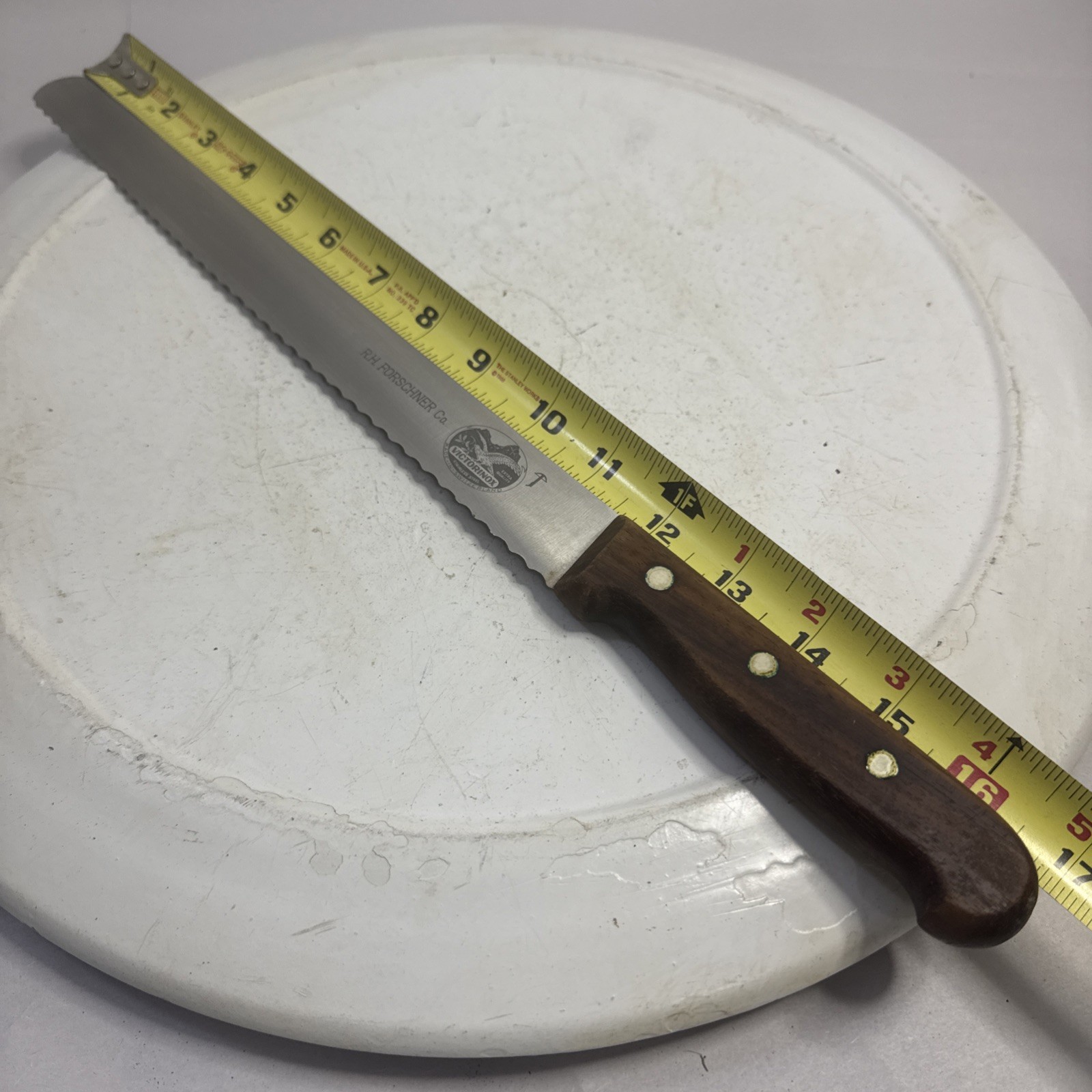 Vintage R H Forschner Victorinox  12" Serrated Slicing Knife - Wood handle