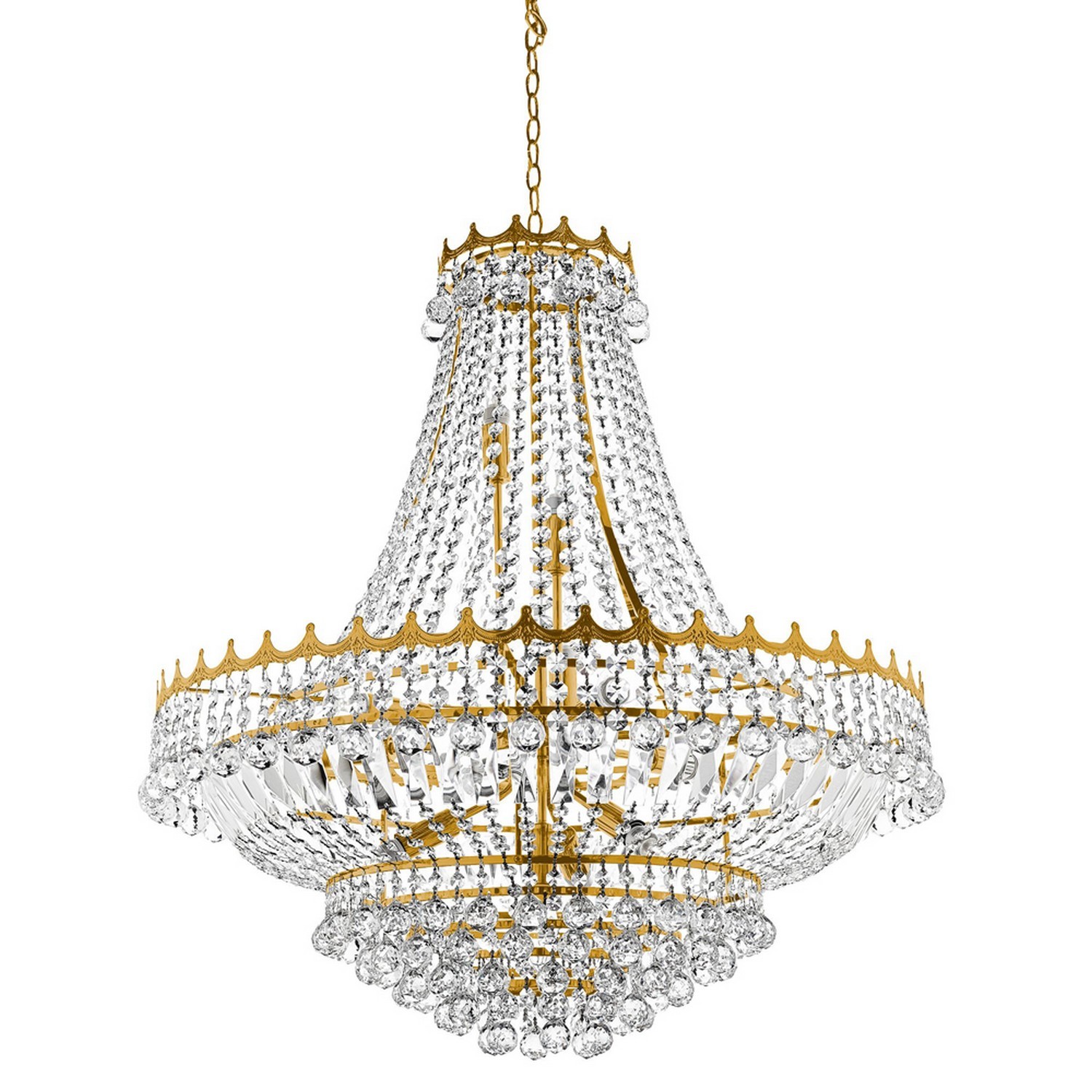 Gold 13 Light Ceiling Chandelier Pendant Fitting Trimmed With Crystal