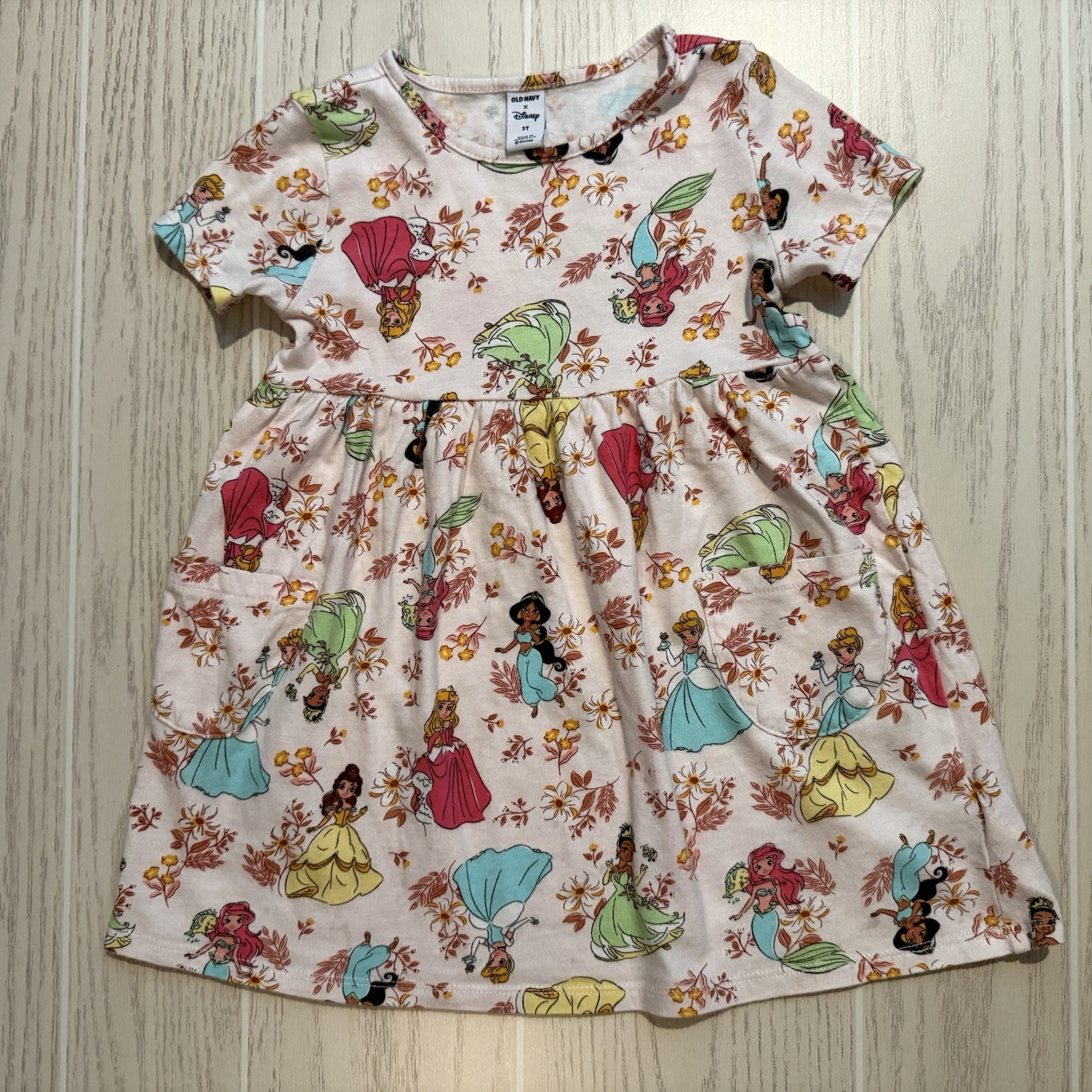 Old Navy Disney Princess Dress Toddler Girls 3T Pink Floral Casual Play EUC