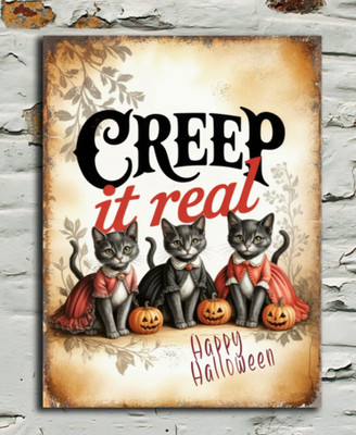 Creep It Real Vintage Look Halloween Blechschild Plakette, Bar Mancave Pub