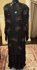 NWT VTG Judith Ann Creations Pure Silk Gatsby Beaded Gown Long Sleeves Dress L