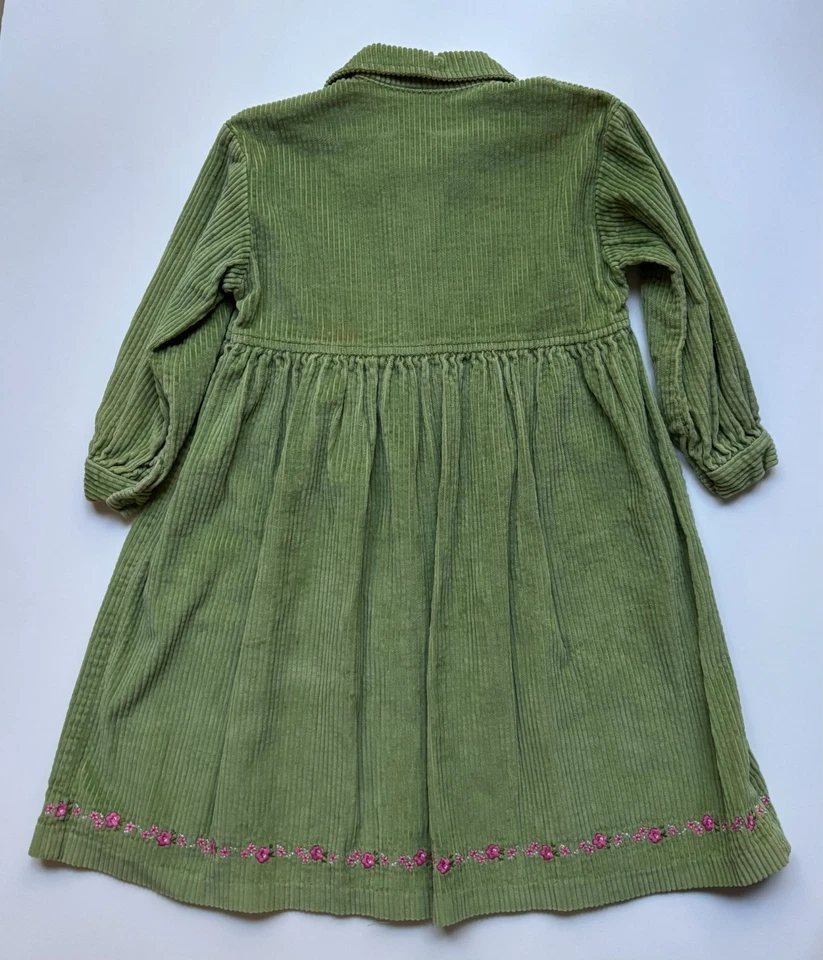 Hartstrings Girls Corduroy Green Dress Sz 5 Embroidered Button Up Long Sleeve - Image 4 of 4