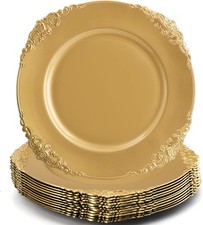 12 Pack Gold Charger Plates, 13" Round Dinner Charger Plates with Embossed Rim