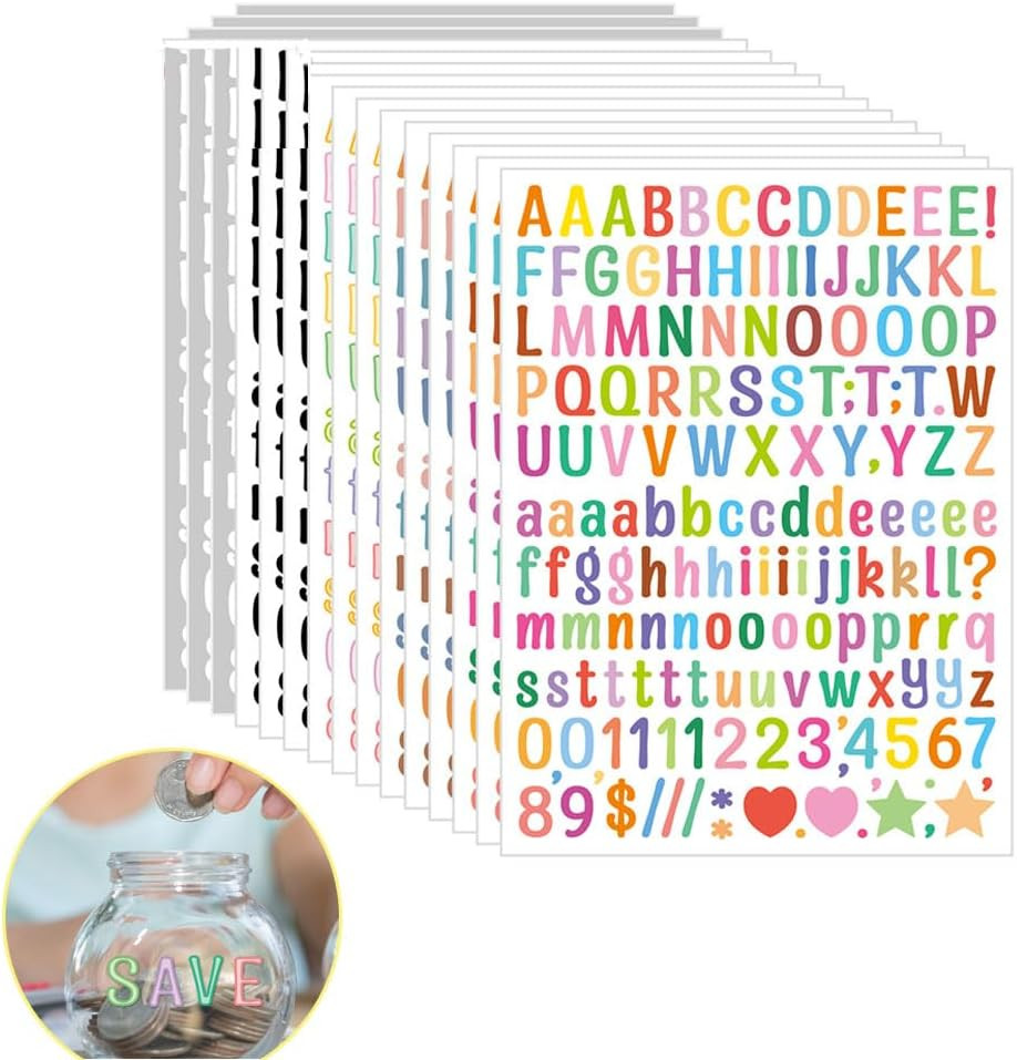 2280 Pieces 0.5 Inch Small Vinyl Letter Number Stickers, Multi Colour Mini Alpha