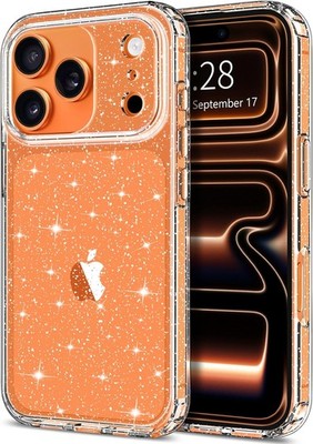 iPhone 17 Pro Case Glitter, Clear Glitter Sparkly Shiny Bling Sparkle Cute Cover
