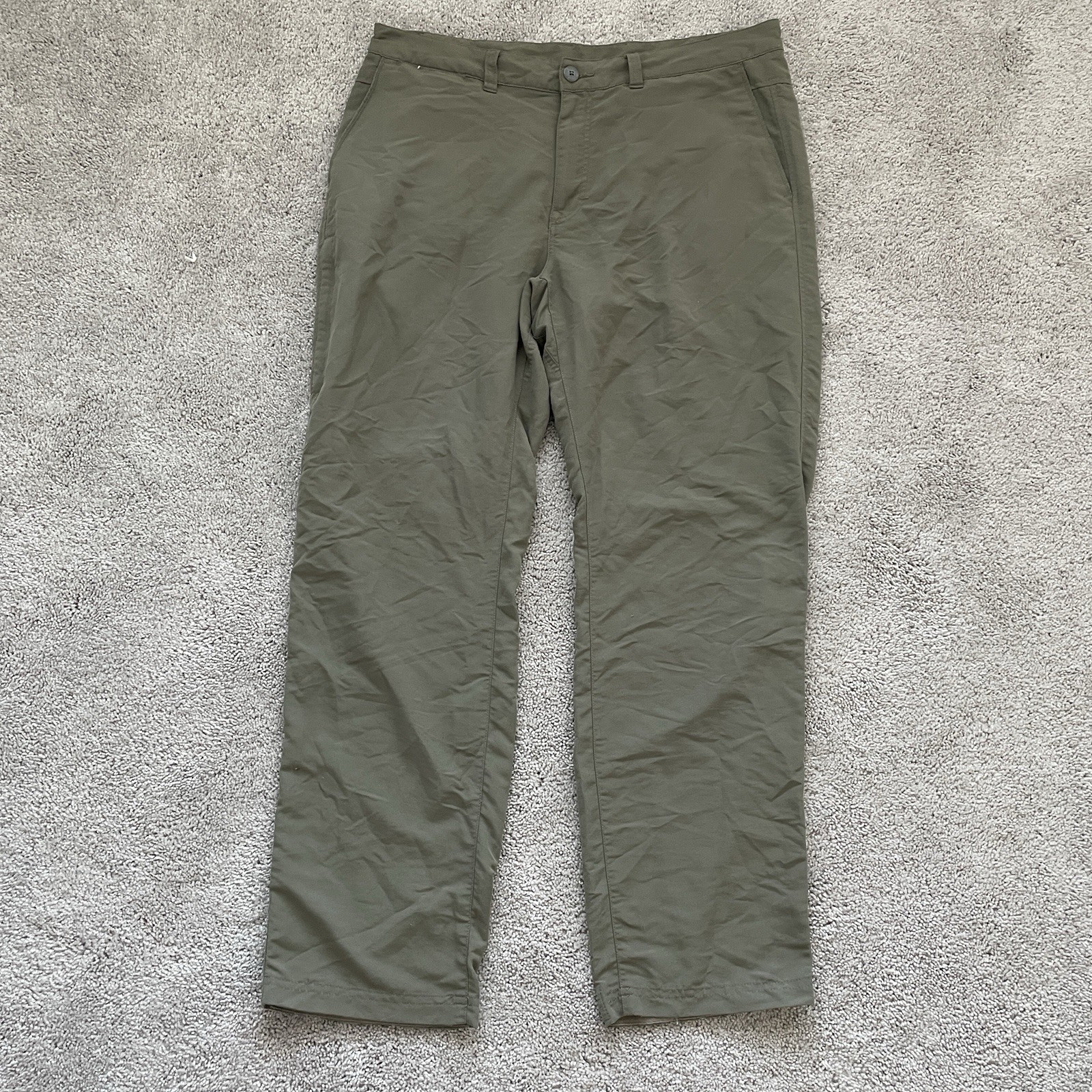REI Pants Men’s 36x32 Olive Green Nylon Zip Outdoor Hiking Camping Adventure Fun