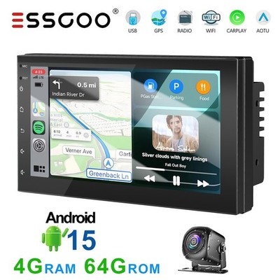Upgrade Android 15 Carplay Touch Screen Car Stereo Radio GPS BT Double DIN w/Cam