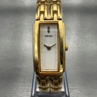 Seiko Watch Women 16mm White Dial Gold Tone Rectangle 4N00-7089 New Battery