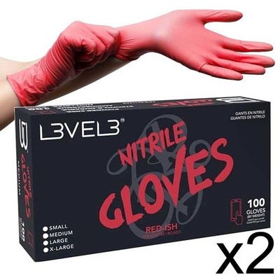 BARBER SALON L3VEL3 DISPOSABLE NITRILE GLOVES RED 100 PC EXTRA LARGE 2 PACK