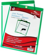 30 PCS Job Ticket Holder 9x12 Inch Green Top Loading Eyelet Plastic Sleeve