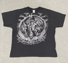Vintage Dragon Shirt Mens 2XL Skull Grunge Mystical Y2K Magic Black Liquid Blue