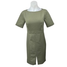 Ann Taylor Green Short Sleeve Boat Neck Slit Knee Length Sheath Dress Size 0 