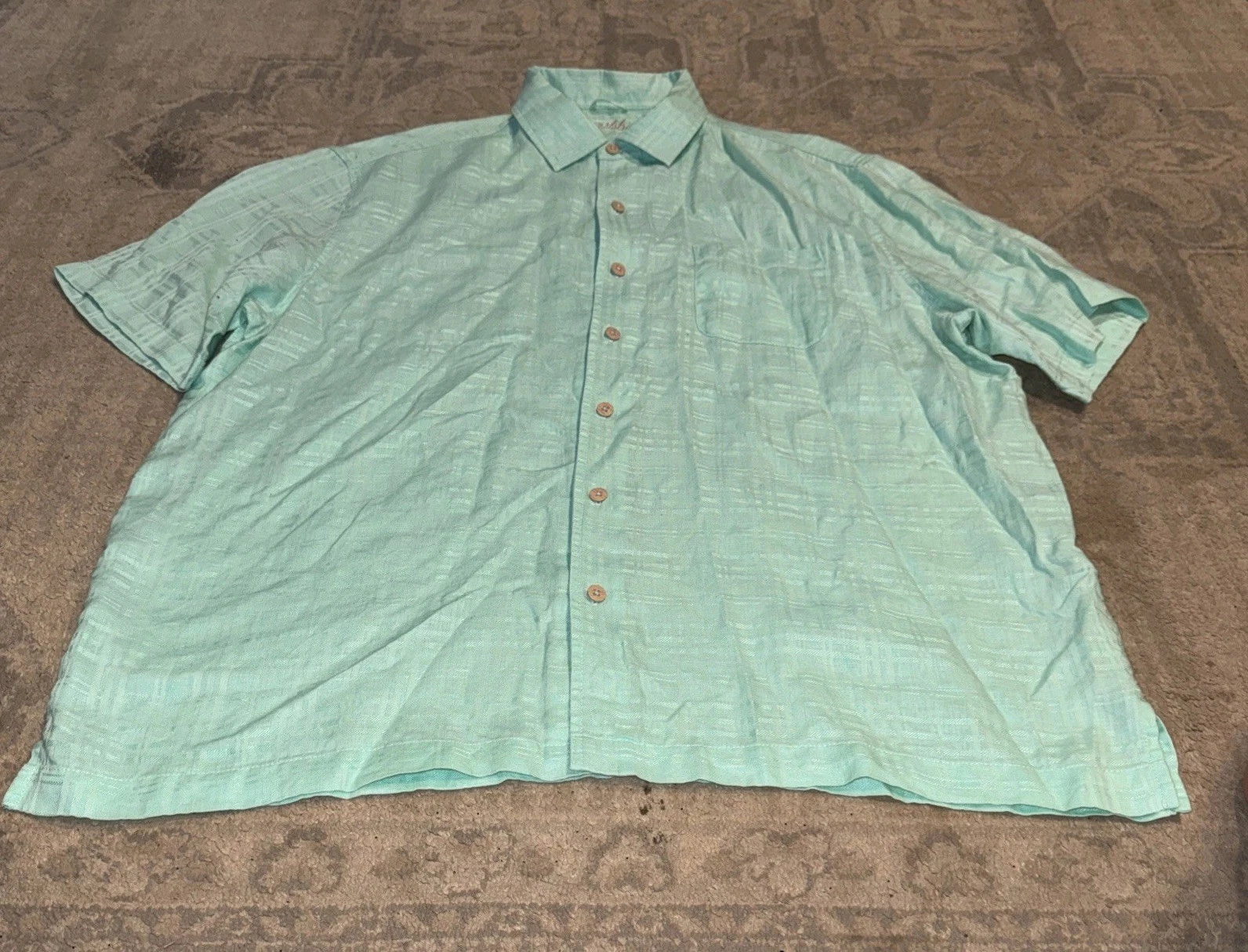 Caribbean Light Green Linen Blend Short Sleeve Button Down Size XL X-Large