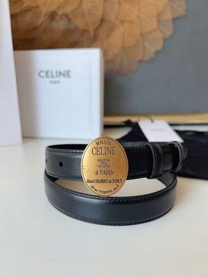 CELINE Black Leather Belt Gold Oval Triomphe Buckle Women