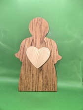 Primitive Handmade Carved Oak Wood Angel Holding A Heart Farmhouse Decor