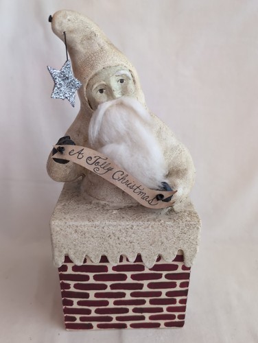 NICOL SAYRE CHRISTMAS 2003 Jolly Chimney Santa 11" Paper Mache Box