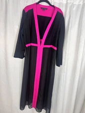 MING WANG black pink long sheer panel jacket cardigan sweater top size XL