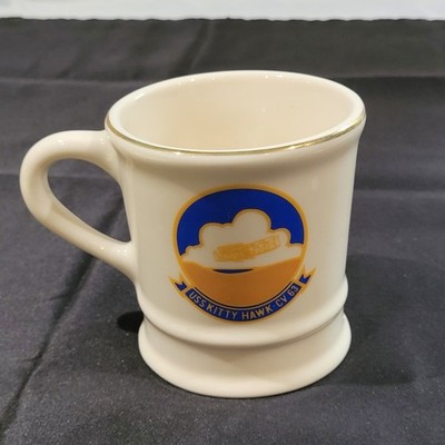 Vintage USS Kitty Hawk CV 63 Ceramic Coffee Mug Golden Rim - 01886