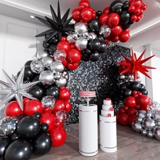 Red, Black & Silver Balloon Arch Kit - 201 Pcs for Birthday & Anniversary Decor