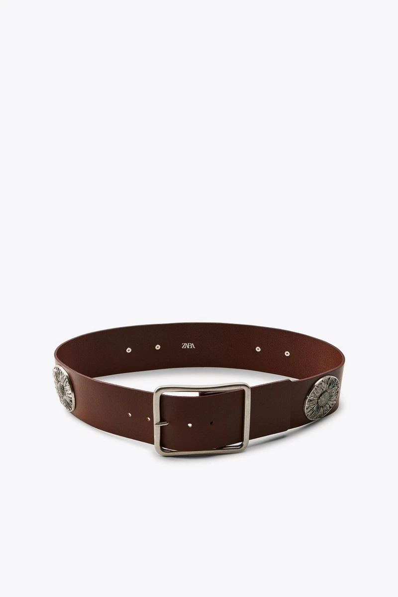 Zara Wide Leather Belt with Silver Buckle & Flowers Brown NWT Zara | Accessories | Zara Brown Belt With Silver Floral  main image 3