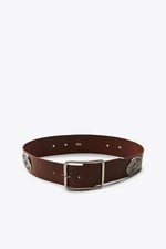 NWT ZARA WIDE LEATHER BELT WITH FLOWER BROWN 1736/059 Sz-30