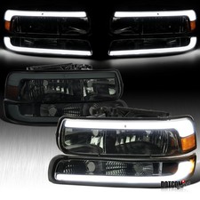 Fit 1999-2002 Chevy Silverado 00-06 Tahoe Smoke Led Tube Headlightsbumper Lamps