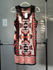 T/O Sweaters Size Small Orange Brown Printed Sleeveless Dress