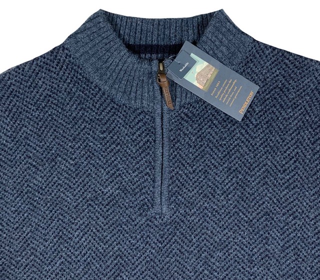 Black Herringbone Wool 1/4 Zip Sweater 