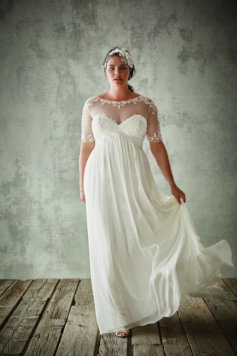 chiffon wedding dress sleeves Exquisite Bohemian Lace Chiffon Wedding Dress with Bell Sleeves