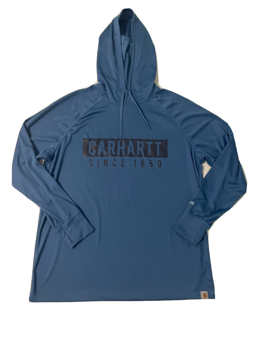 Carhartt Lightweight Hoodie Large Mens Blue Long Sleeve Polyester Fishing