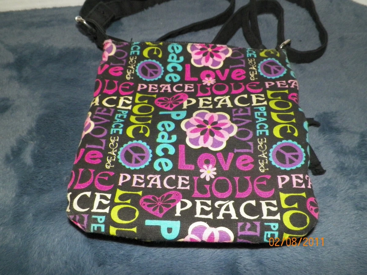 CROSS BODY PURSE UNBRANDED PEACE LOVE FLOWERS ADJUSTABLE STRAP | eBay 