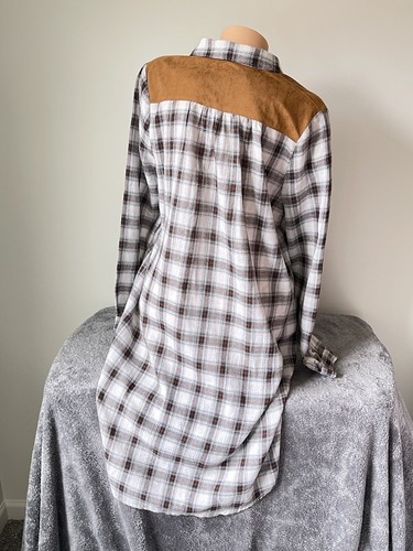 Lou Marie Shirt Dress Western Plaid Floral Embroidered M Pockets Long Sleeve Fun - Picture 9 of 12