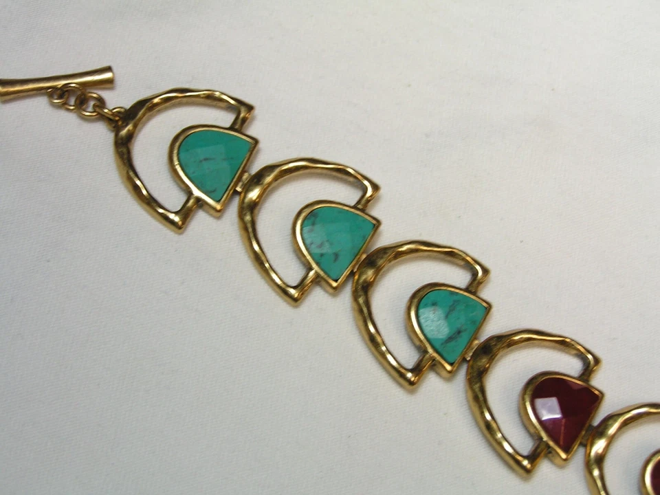 ...СЧАСТЛИВЫЙ БРЕНД...Золотой тон, бирюзовое стекло, сердолик люцит переключатель браслет... - Изображение 4 из 4