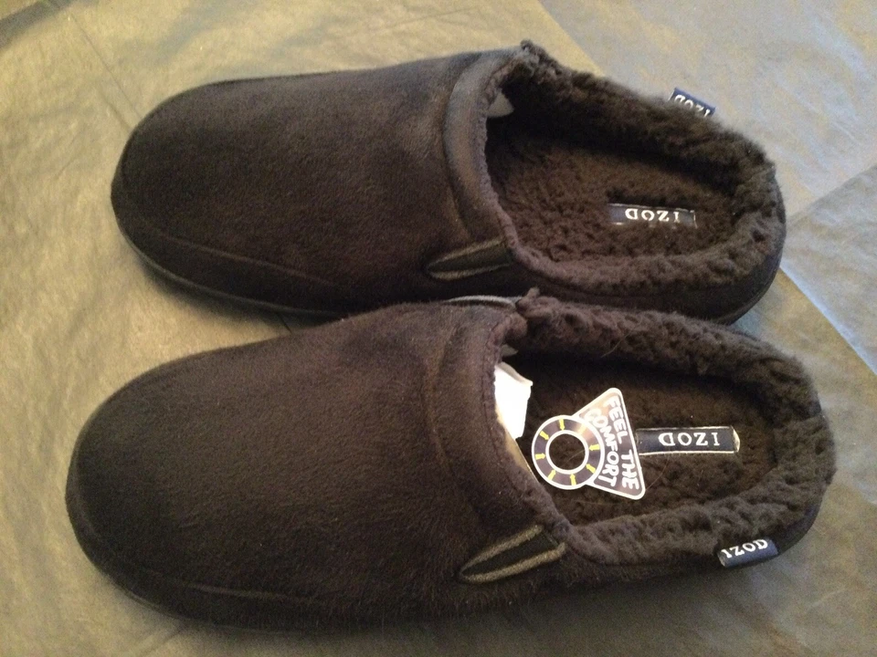 Mens Black IZOD Memory Foam, Odor Control Slippers, In/Out Sole, L(9.5-10.5) NEW - Изображение 3 из 4