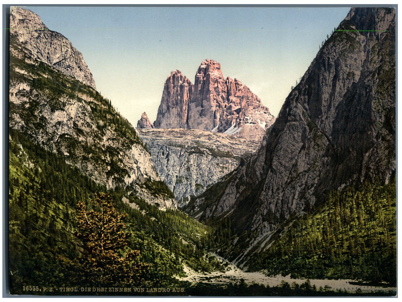 Tirol. Ampezzaner-Alpen. Drei Zinnen von Landro aus. PZ vintage photochromie,