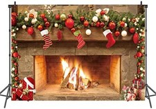 Christmas Fireplace Backdrop Christmas Photography Backdrop Christmas 7x5ft