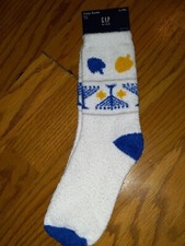 GAP KIDS HANUKKAH SOCKS marled cozy white blue yellow menorah dreidel BOYS L/XL