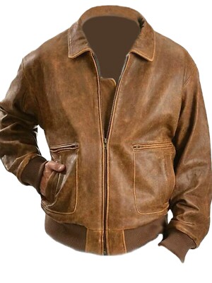 Zayn Leather Men's Crackle Leather Distressed Brown Vintage Flight Bomber Jacket