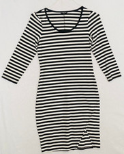EXPRESS Women's Dress Size Small 3/4 Sleeve Scoop Neck Black Strips Stretch