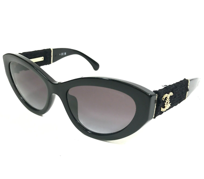 Chanel Sunglasses 5513-A c.622/S6 Black Tweed Gold Frames Gray
