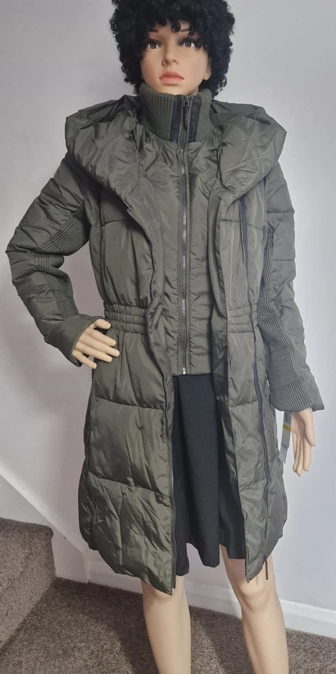 BCBGeneration Puffer Coat Women’s M • Mid Length • Hooded Zip Jacket • Olive Gre - Image 3 of 4