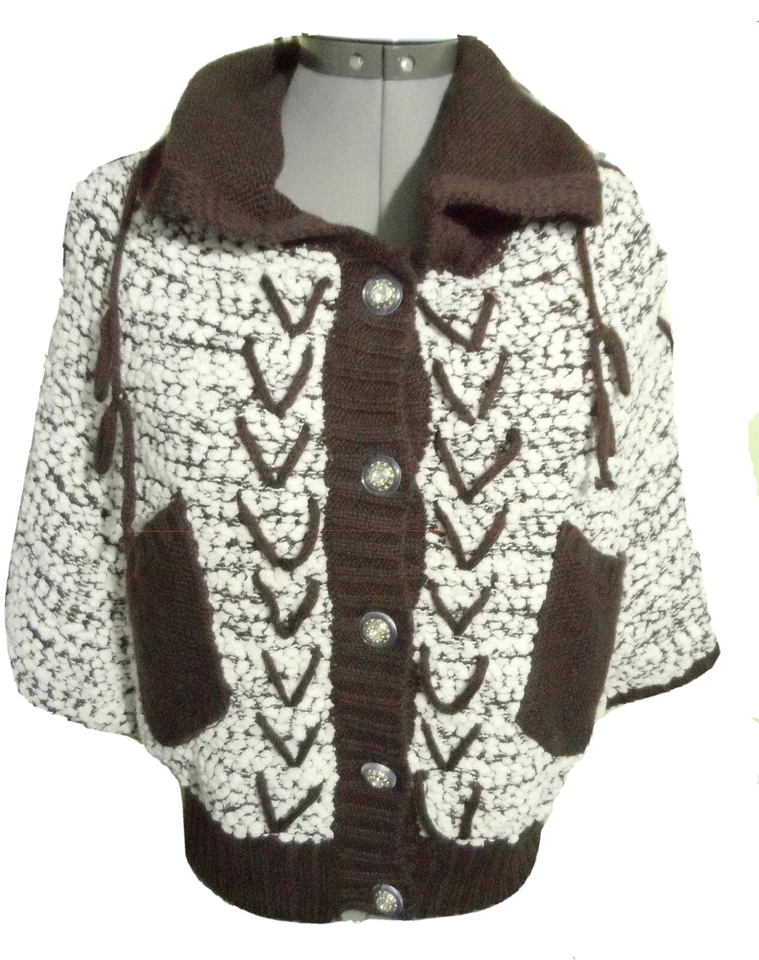 SOFIE CAMICA Poncho Suéter S/M Marrón Blanco Boho Conejito de Nieve Invierno Moderno Foto 3 de 4
