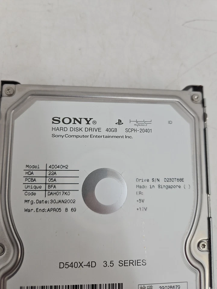 Hard Drive Sony 4D040H2 D540X-4D SCPH-20401 40GB 5400RPM FOR PARTS UNTESTED - Image 2 of 4