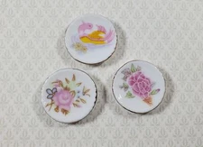 Dollhouse Decorative Plates Ceramic Floral & Swan Style 1:12 Scale Miniatures 1"