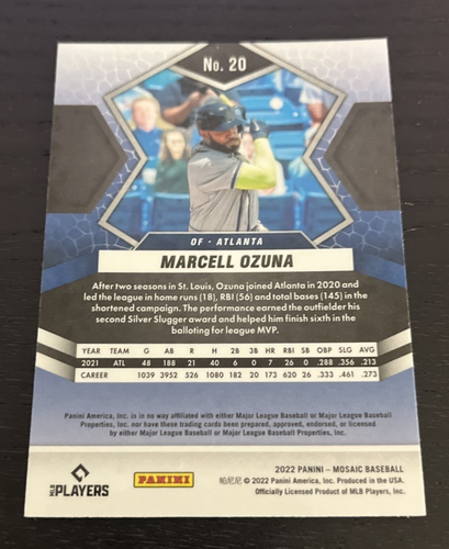 2022 Panini Mosaic - Marcell Ozuna - Atlanta Braves - #20 - Picture 2 of 2